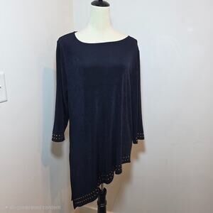 Chico's Travelers Black 3/4 Sleeve Slinky Knit Tunic Top Size 3 XL